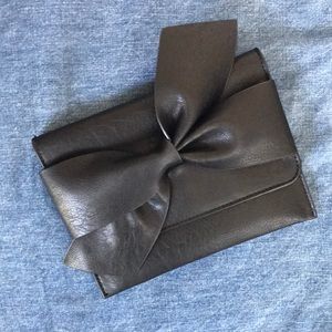 Anthropologie Bella Bow Clutch Black Envelope